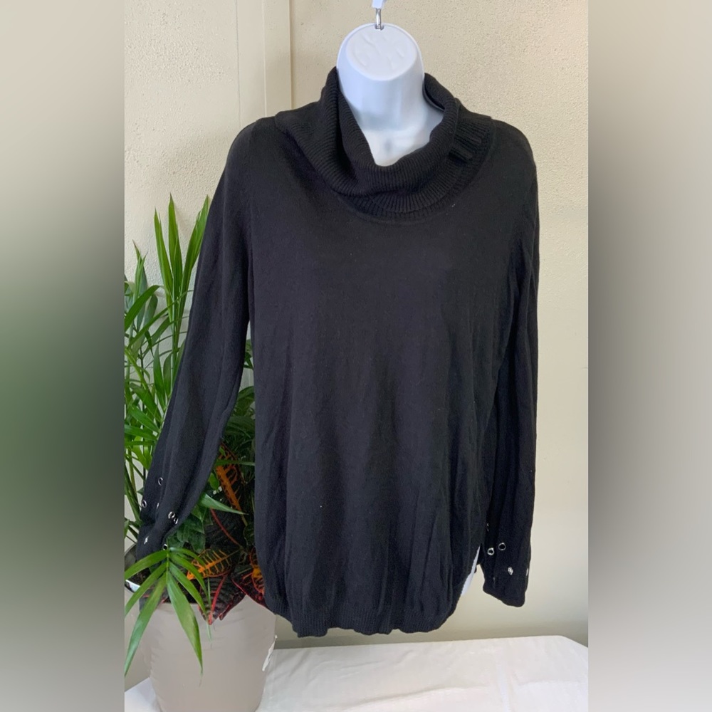 Sold…New Directions Cowl Neck Black Sweater with Decorative Sleeves.